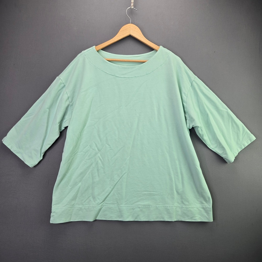 Bryn Walker Top Bamboo Cotton 3/4 Sleeve Oversized Mint Green Lagenlook 25.5 PTP